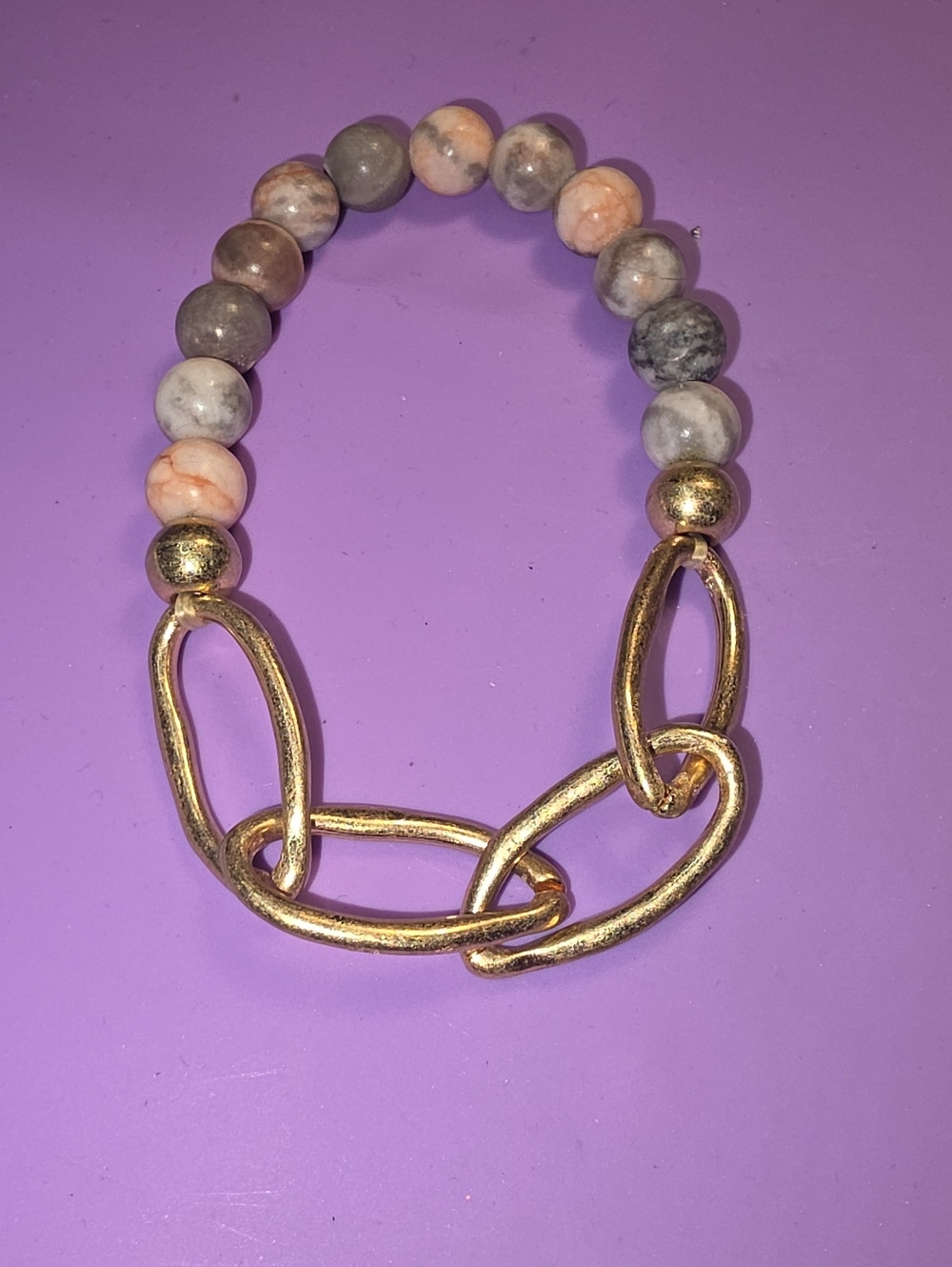 Gold Link & Multicolor Stone Beaded Bracelet